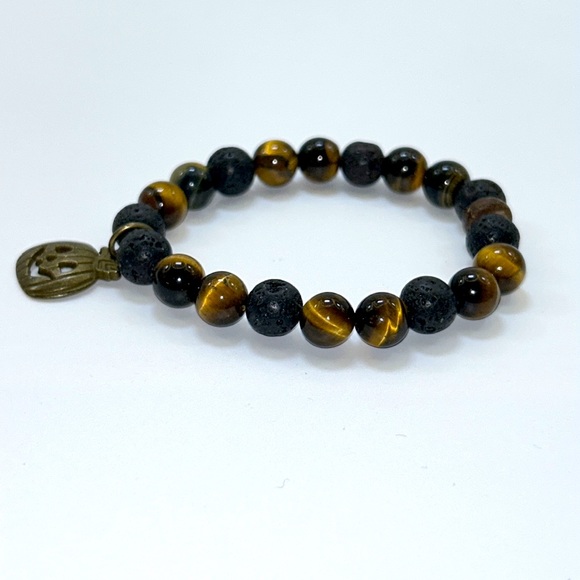Handmade Halloween Pumpkin Charm Bracelet with Natural Tiger Eye & Lava Rock! - Picture 5 of 6